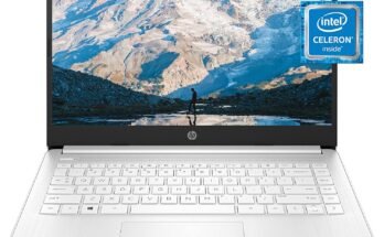 HP 14 Laptop, Intel Celeron N4020, 4 GB RAM, 64 GB Storage, 14-inch Micro-edge HD Display, Windows 11 Home, Thin & Portable, 4K Graphics, One Year of Microsoft 365 (14-dq0040nr, Snowflake White)